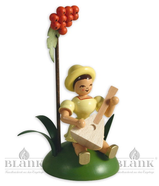 Blumenkind mit Vogelbeere und Balalaika, sitzend, farbig