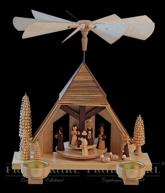 Tischpyramide mit Teelichthaltern Christi Geburt, gesandelt