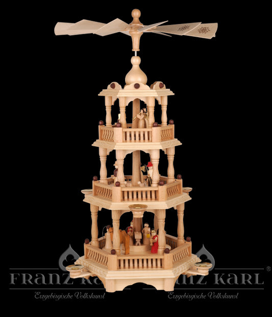 Weihnachtspyramide Christi Geburt, 3 Etagen mit Barockzaun