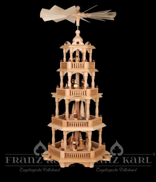 Weihnachtspyramide Christi Geburt, 4 Etagen mit Barockzaun