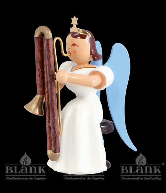 Langrockengel mit Kontrafagott, sitzend, farbig