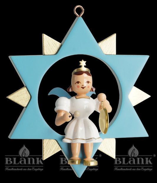 Engel im Stern mit Gong, farbig