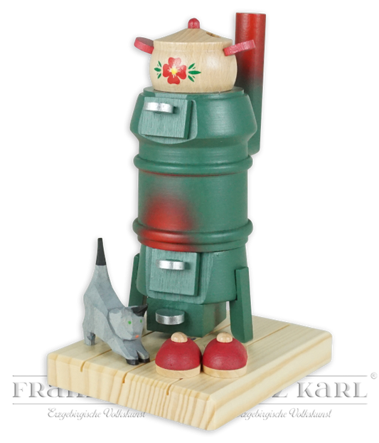 Rauchofen, grün mit geschnitzter Katze