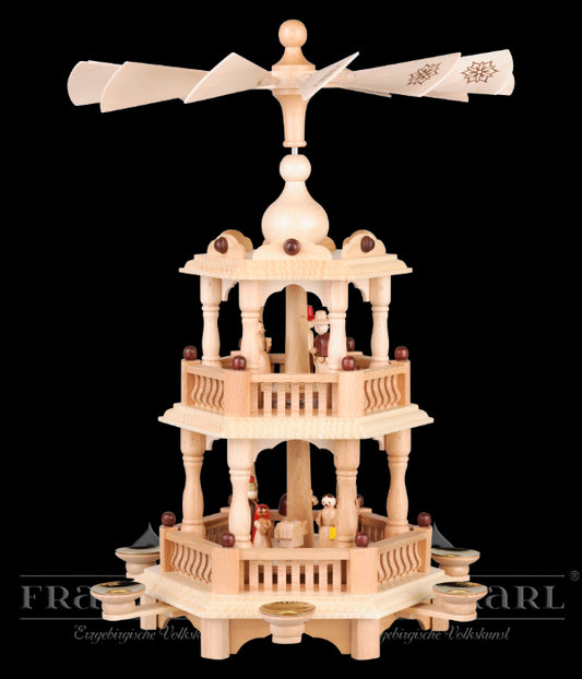 Weihnachtspyramide Christi Geburt, 2 Etagen mit Barockzaun