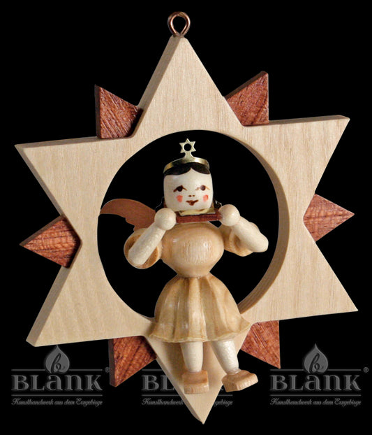 Engel im Stern mit Mundharmonika