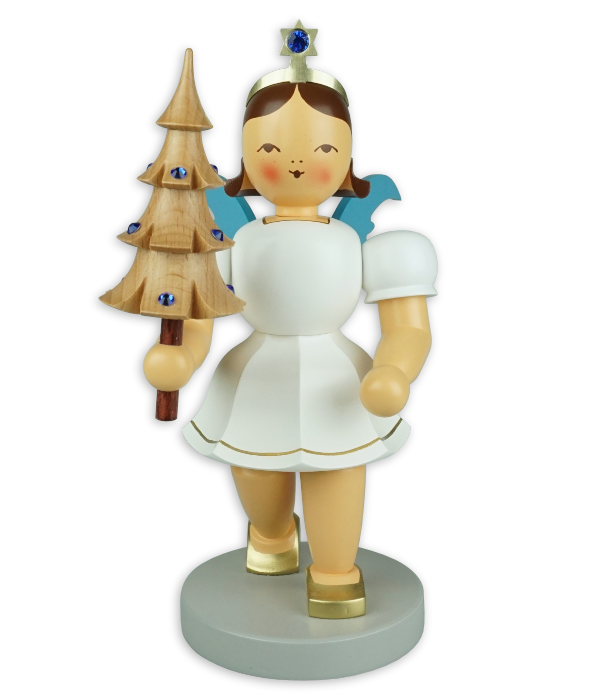 Kurzrockengel mit Bäumchen und Preciosa-Kristallen, 22 cm, farbig