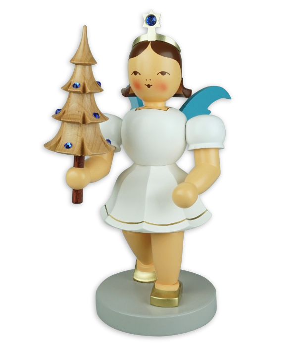 Kurzrockengel mit Bäumchen und Preciosa-Kristallen, 22 cm, farbig