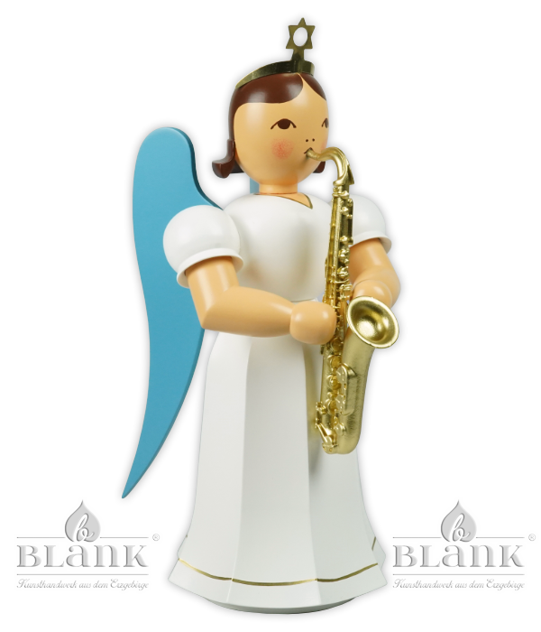 Faltenlangrockengel mit Saxophon, 22 cm, farbig