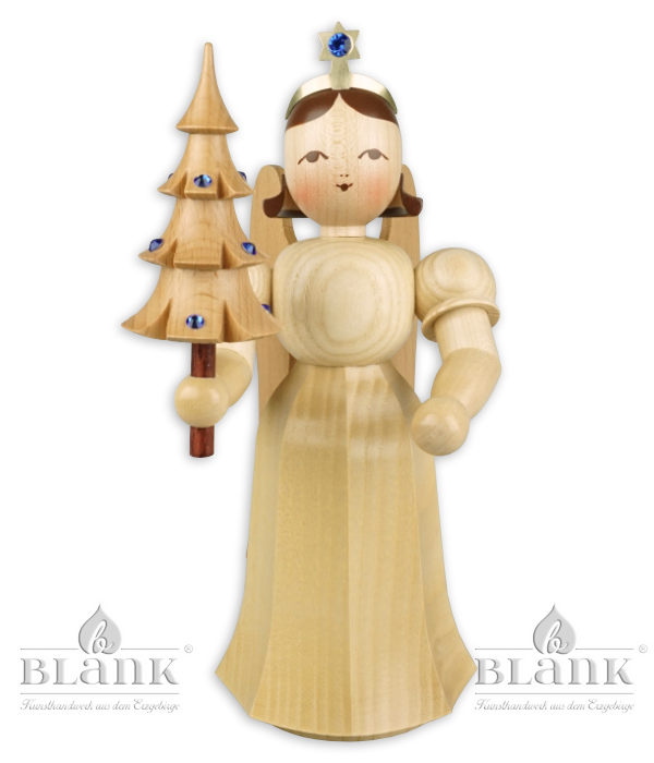 Faltenlangrockengel mit Bäumchen und Preciosa-Kristallen, 22 cm