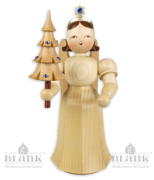 Faltenlangrockengel mit Bäumchen und Preciosa-Kristallen, 22 cm