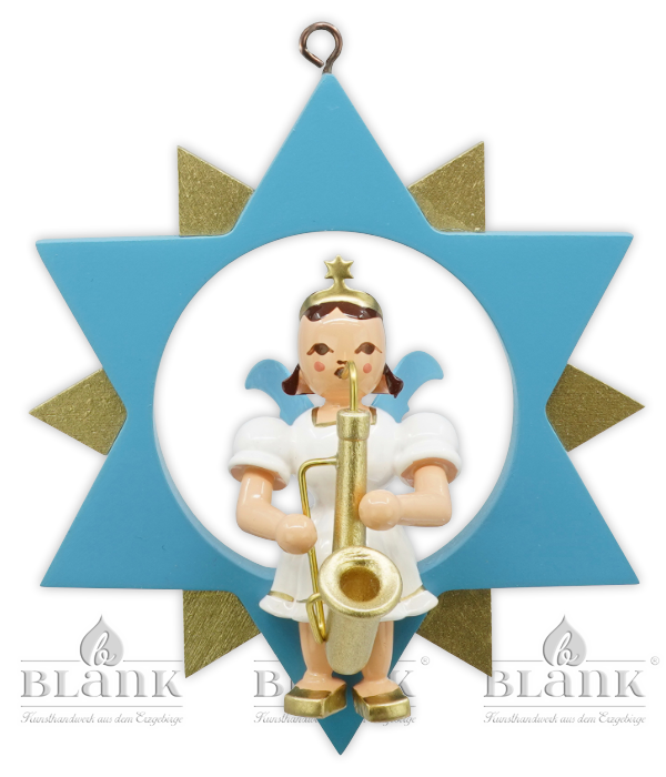 Engel im Stern mit Saxophon, farbig